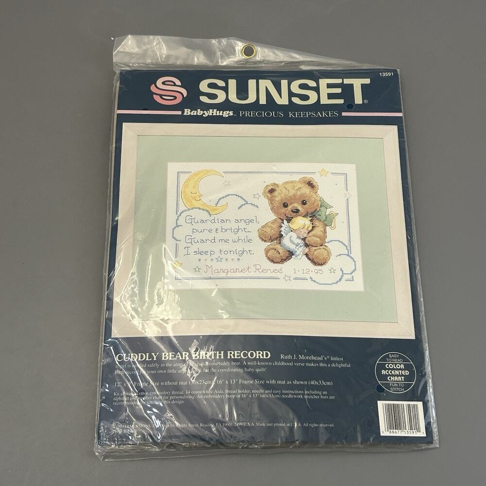Dimensions Sunset Counted Cross Stitch Kit Cuddly Bear Birth Baby Hugs Record